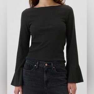 GAP Black Fitted Long Sleeve Bell Sleeve Blouse